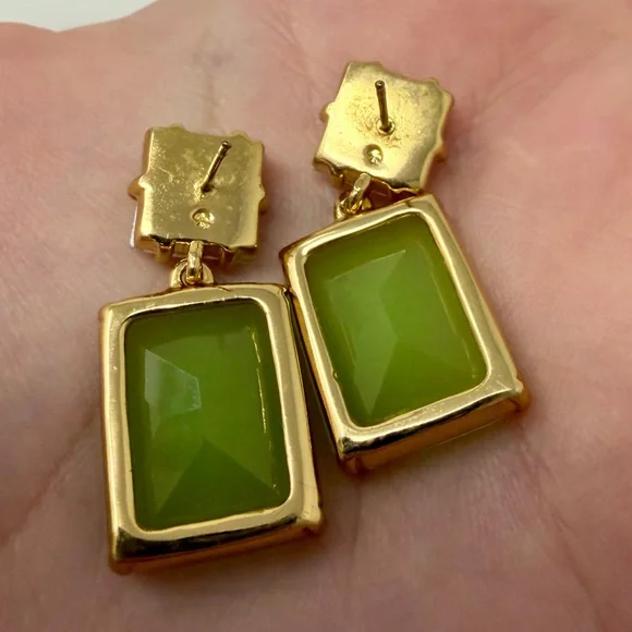 Kate Spade Shine On Collection Green Clear Rectangle Drop Earrings Gold Tone - Picture 6 of 8